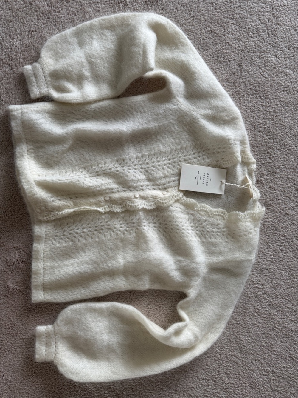 Sezane Cream Eyelet-Detail Mohair Blend Cardigan